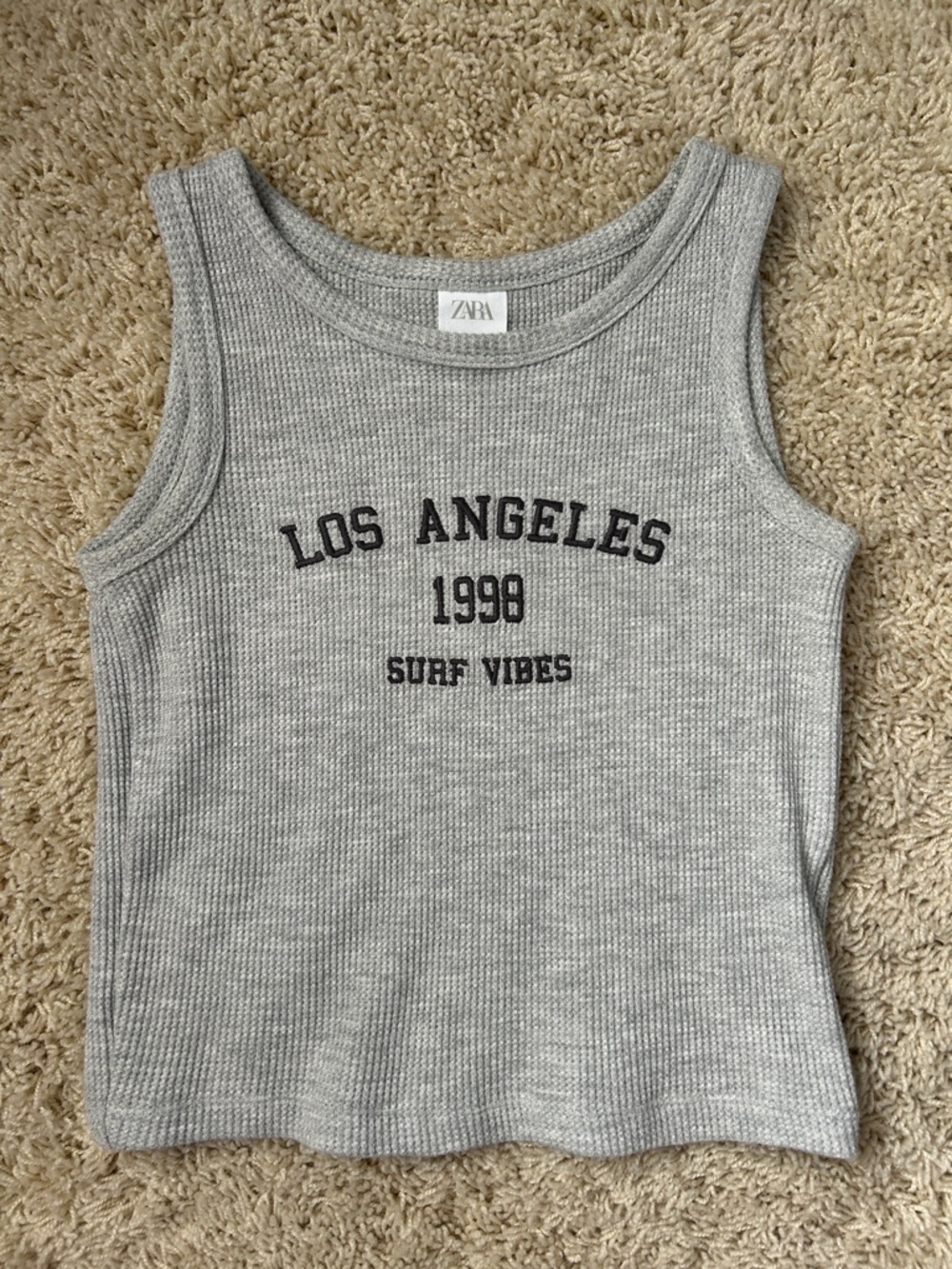 Zara Light Gray Ribbed Tank with print Size 9